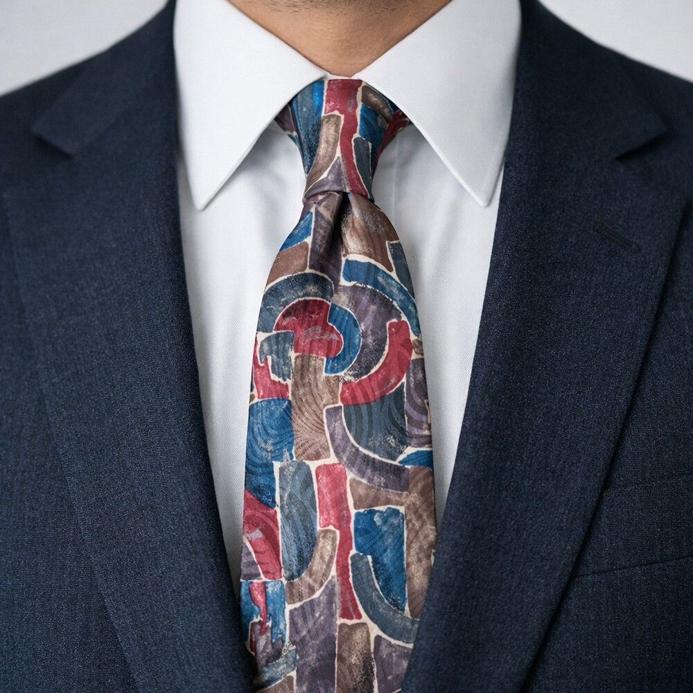 Tie 70s 80s 90s Y2K Mens Austin Grey Silk Red Blue Brown Beige 3.75 Wide 57 Long